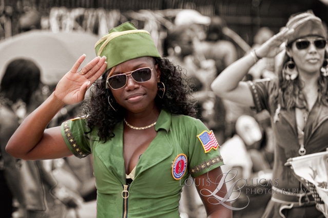 member of the Westin Resort troop gives a salute in the 4th of July parade on St. John VI