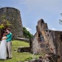 image of wedding couple at Annaberg ruins, St. John, VI